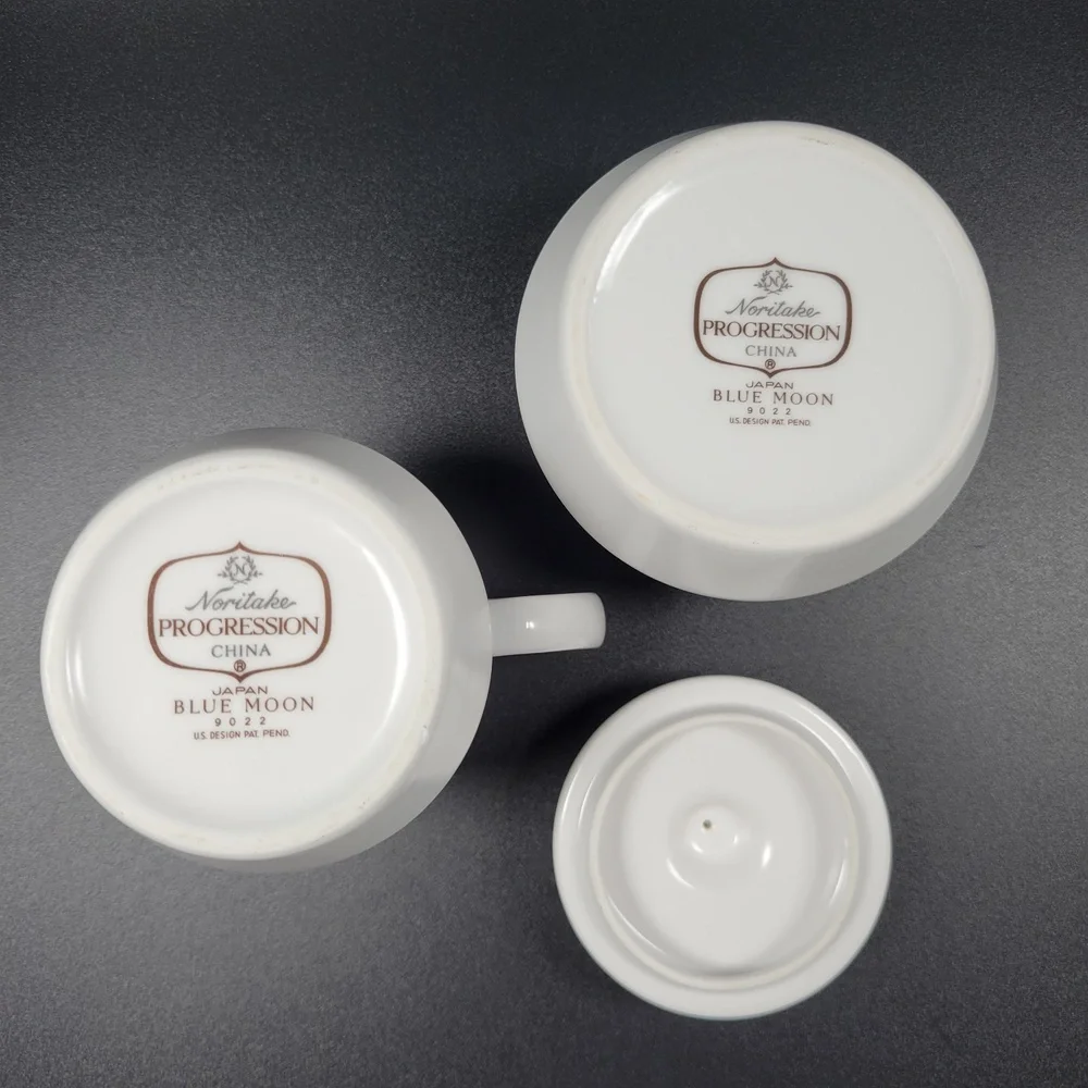Noritake Progression China Blue Moon 9022 Floral Creamer & Sugar Bowl w/ Lid Set